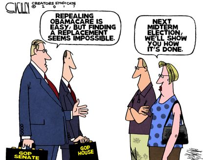 Political cartoon U.S. GOP health care bill Obamacare midterm elections