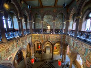 The painted walls of the Scottish National Portrait Gallery in Edinburgh