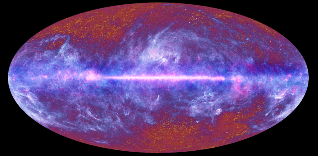 A map of the sky shows the Cosmic Microwave Background (CMB), a remnant of the period of the early universe when this lost dark matter might have existed.