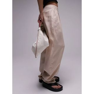 Topshop Tailored Co-ord Peg Leg Linen-Blend Trouser in Stone 