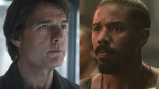 Tom Cruise stands with a stoic expression of worry in Mission: Impossible - The Final Reckoning, next to an equally worried Michael B. Jordan in Sinners. 