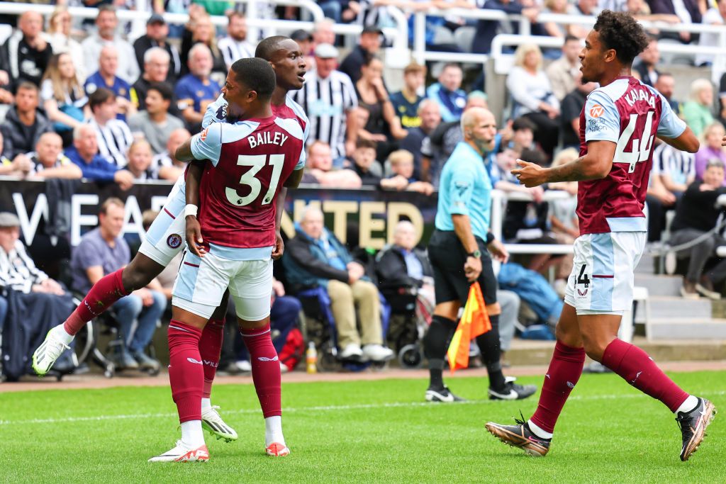 Aston Villa vs Everton live stream Moussa Diaby of Aston Villa celebrates after scoring a goal to make it 1-1 during the Premier League match between Newcastle United and Aston Villa at St. James Park on August 12, 2023 in Newcastle upon Tyne, England. (Photo by Robbie Jay Barratt - AMA/Getty Images)