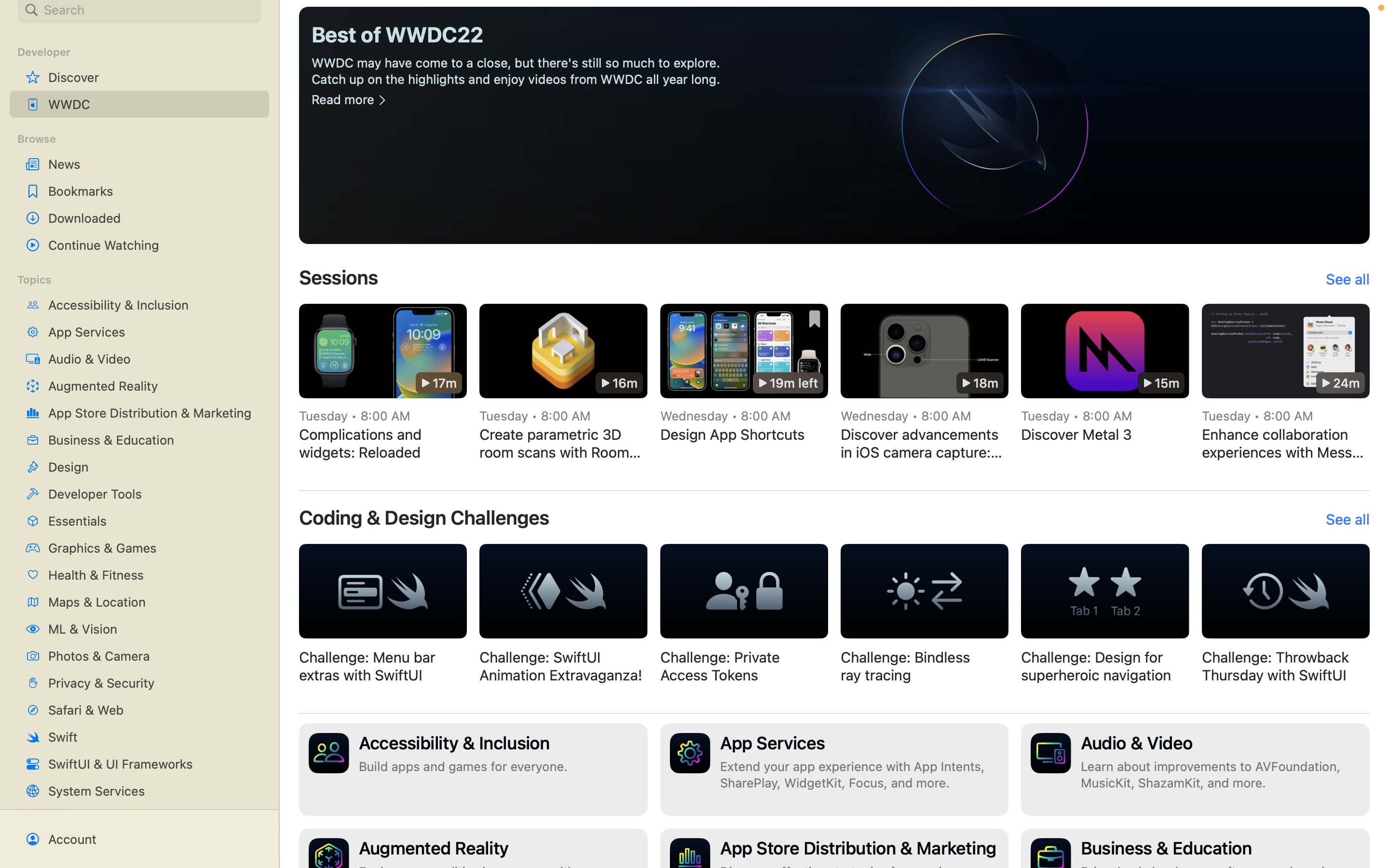 Screenshot der Developer-App von Apple