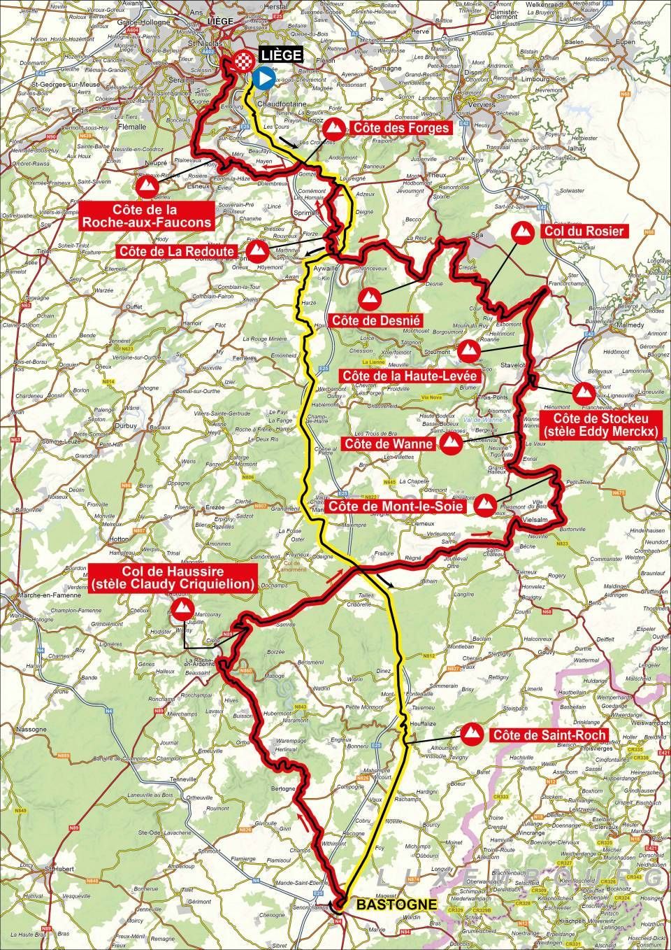 Route of the 2025 Li&egrave;ge-Bastogne-Li&egrave;ge