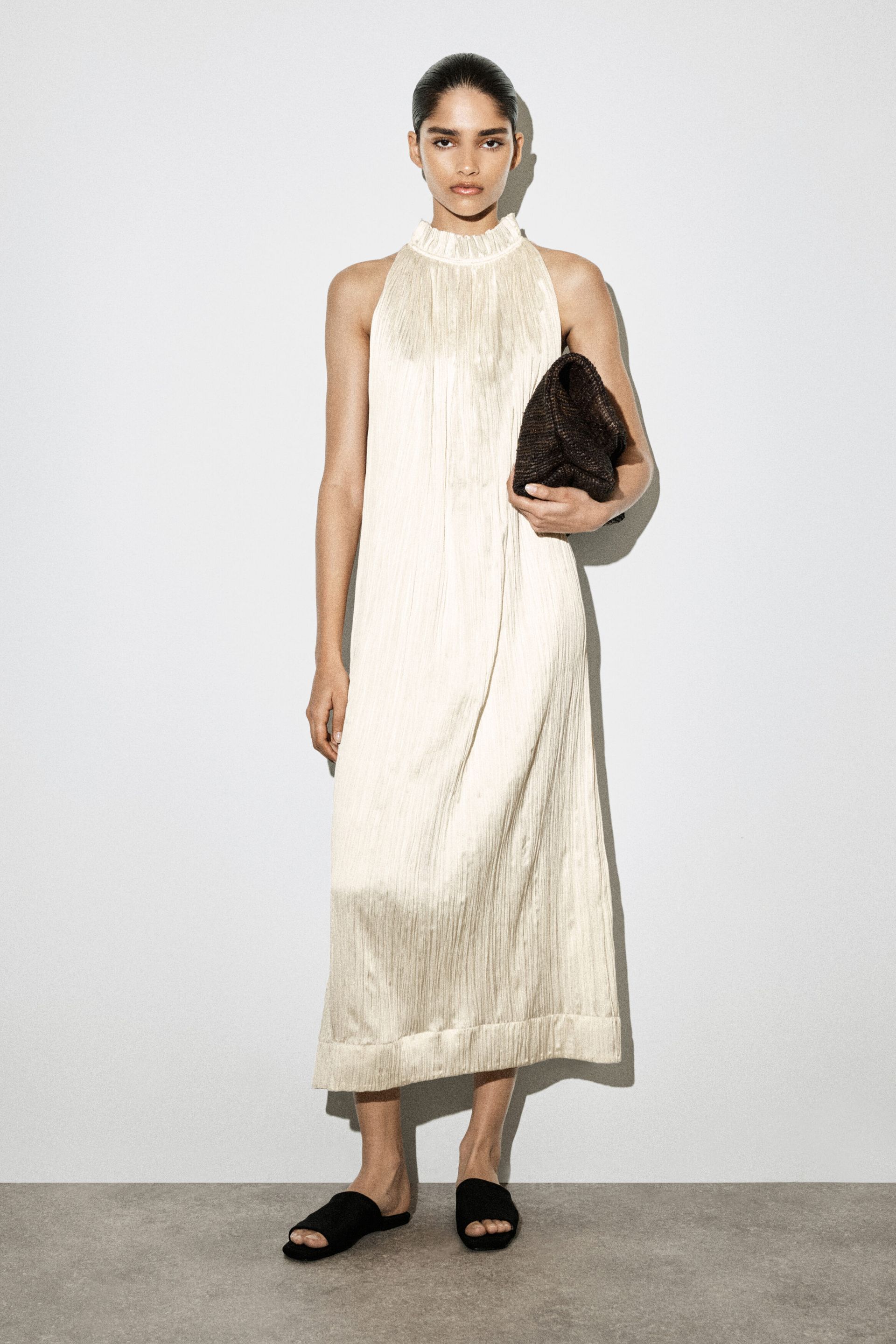 Crinkled-Satin Midi Dress