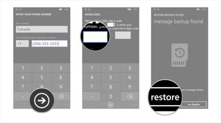 Tap the continue arrow, enter your verification code, and tap the restore button.
