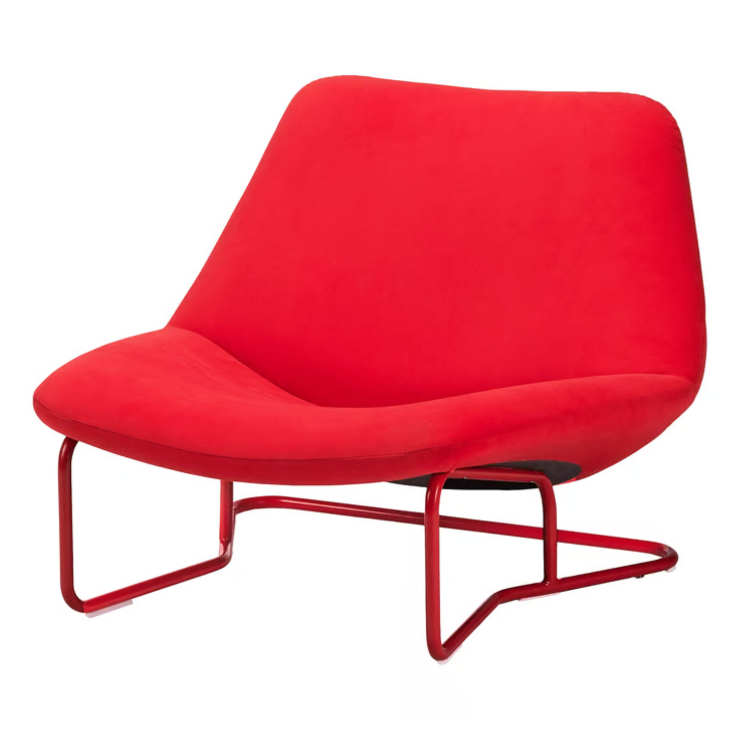 A low red armchair