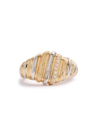 Chevalière Gaufrette 9kt Gold and White Gold Ring