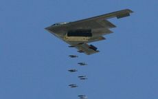 This stealth bomber, the B-2 Spirit, drops 500-pound bombs during a U.S. Air Force firepower demonstration