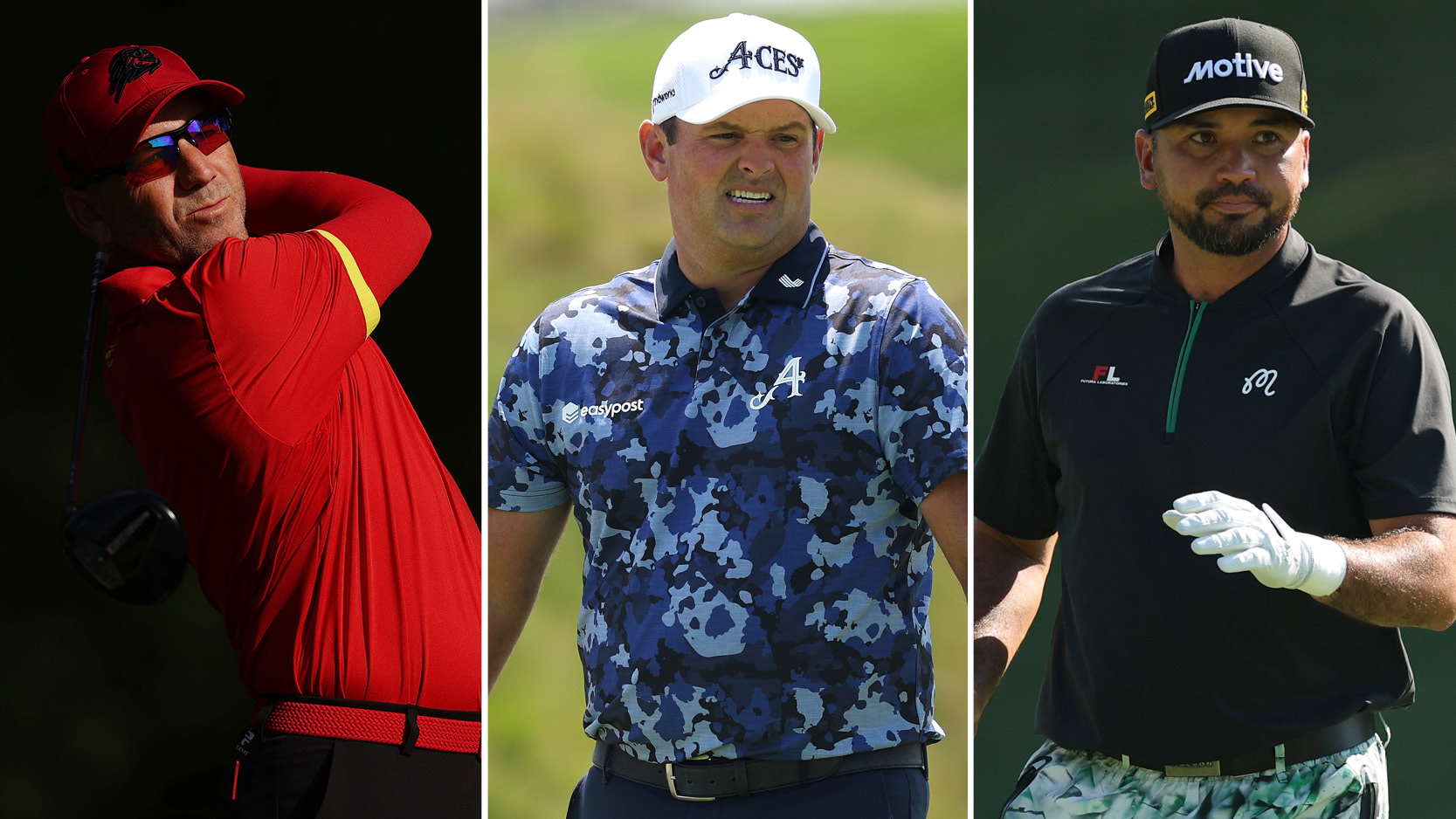 Sergio Garcia hits an iron shot, Patrick Reed misses a putt, Jason Day switches clubs