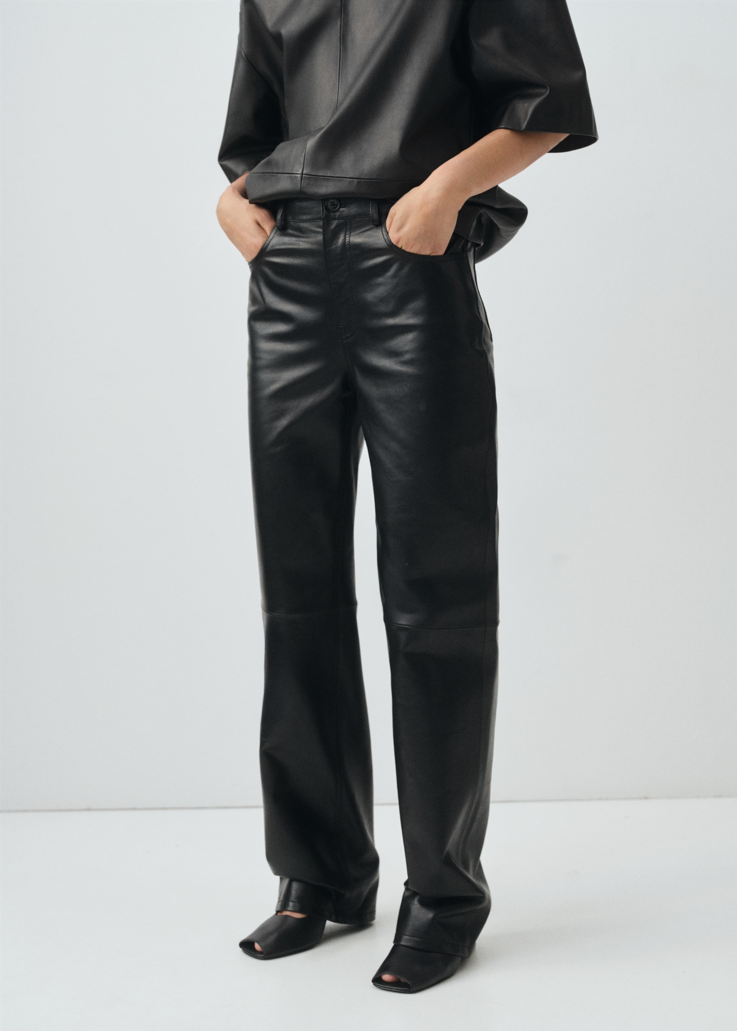 100% Leather Straight-Leg Trousers - Women | Mango United Kingdom