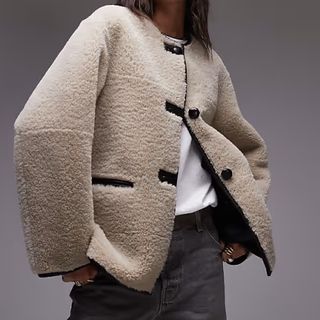 Mango Collarless Shearling Jacket