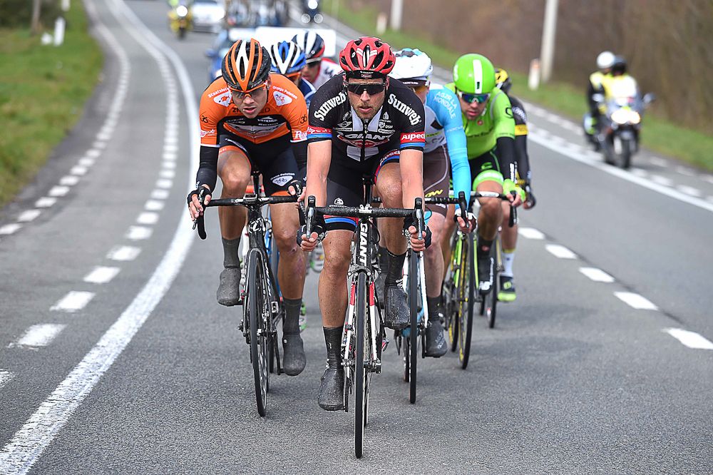Bert De Backer leads the breakaway at E3 Harelbeke