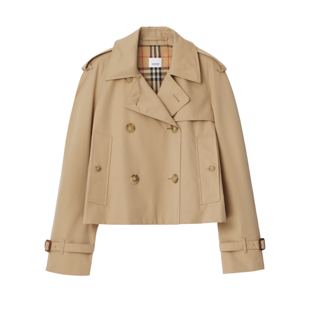Burberry, Cropped Gabardine Trench Jacket in Honey