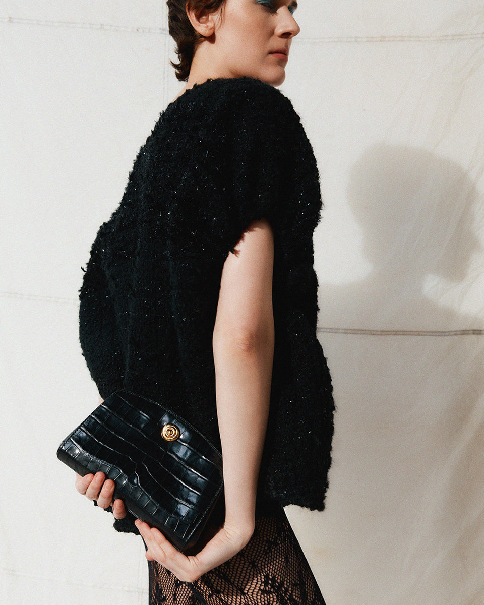 Pushlock Clutch Black Croc