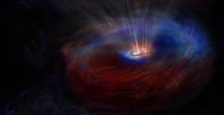 a black hole in space surrounded by colorful gases