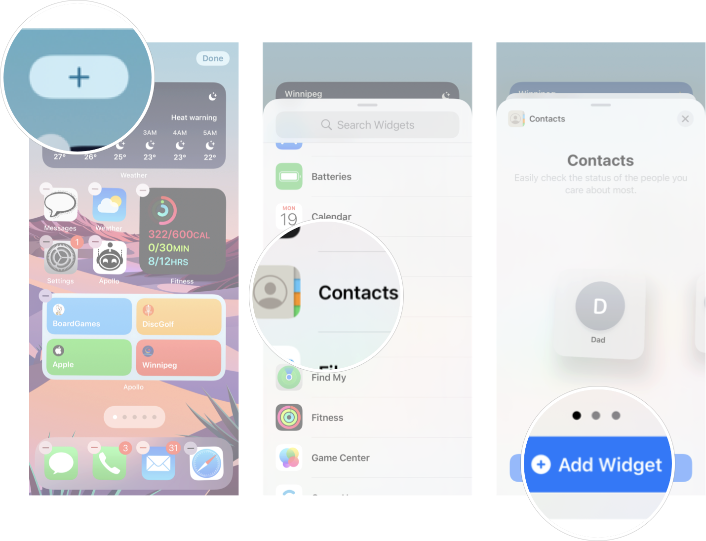 Add Contacts Widget To Your Home Screen In IOS 15: Long press your Home screen ot enter Jiggly mode, tap the + button, tap contacts, and then tap Add Widget.