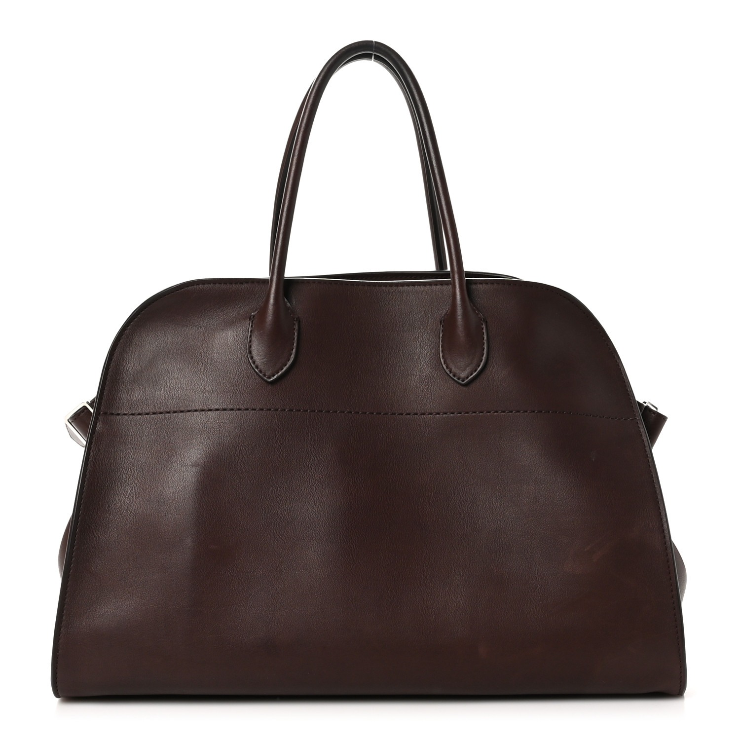 The Row, Polished Saddle Calfskin Soft Margaux 15 Dark Brown