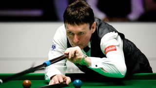 Jimmy White of England plays a shot in the semi-final match against Tony Drago of Malta on day 5 of the 2023 LLP Solicitors World Seniors Championship at Crucible Theatre 