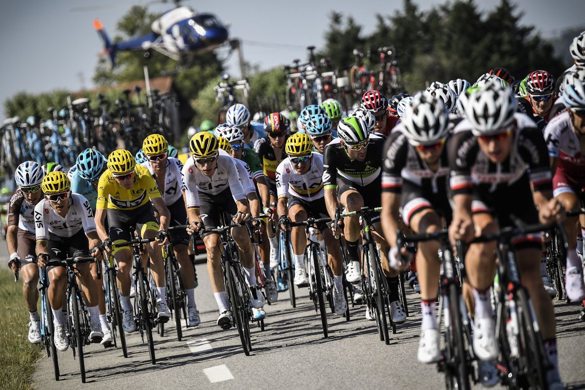 Chris Froome in the peloton during stage 16 at the Tour de France