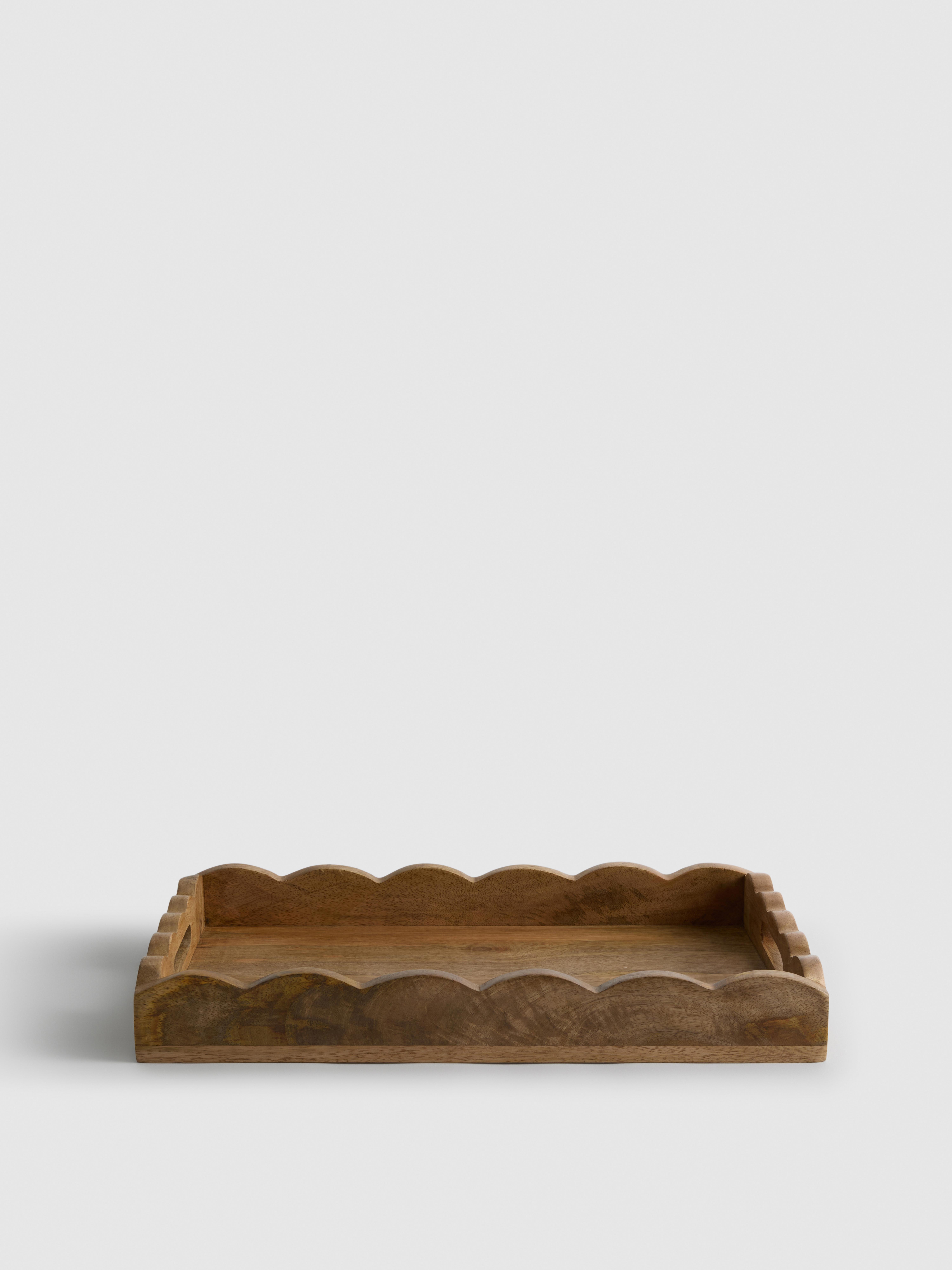 Scalloped Edge Rectangular Wooden Tray