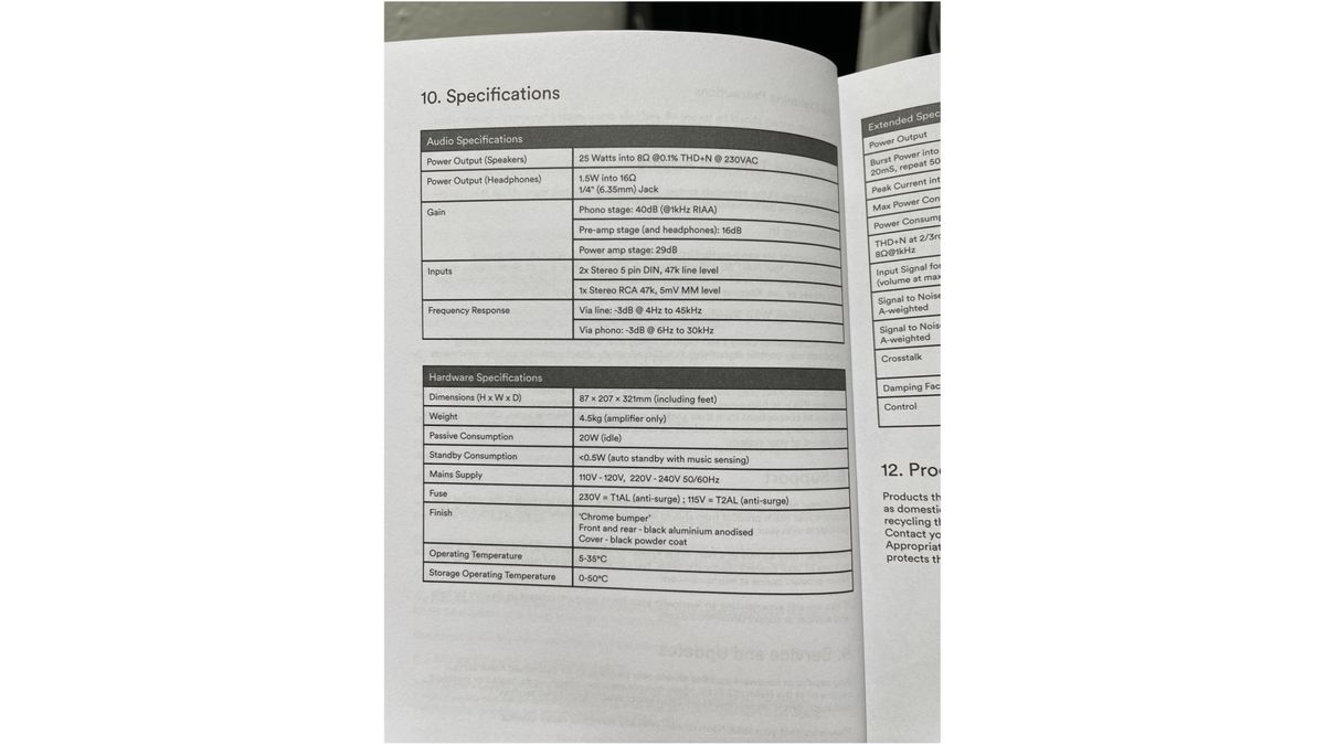 Naim Nait 50 booklet showing specifications