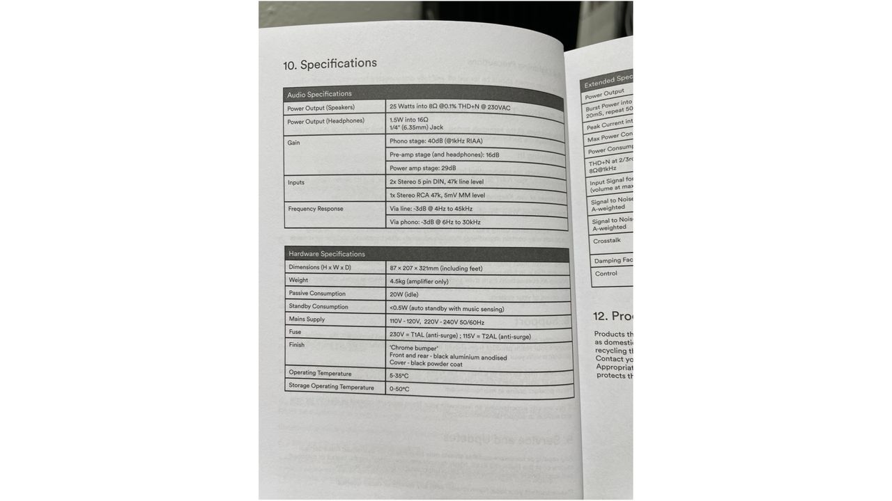 Naim Nait 50 booklet showing specifications