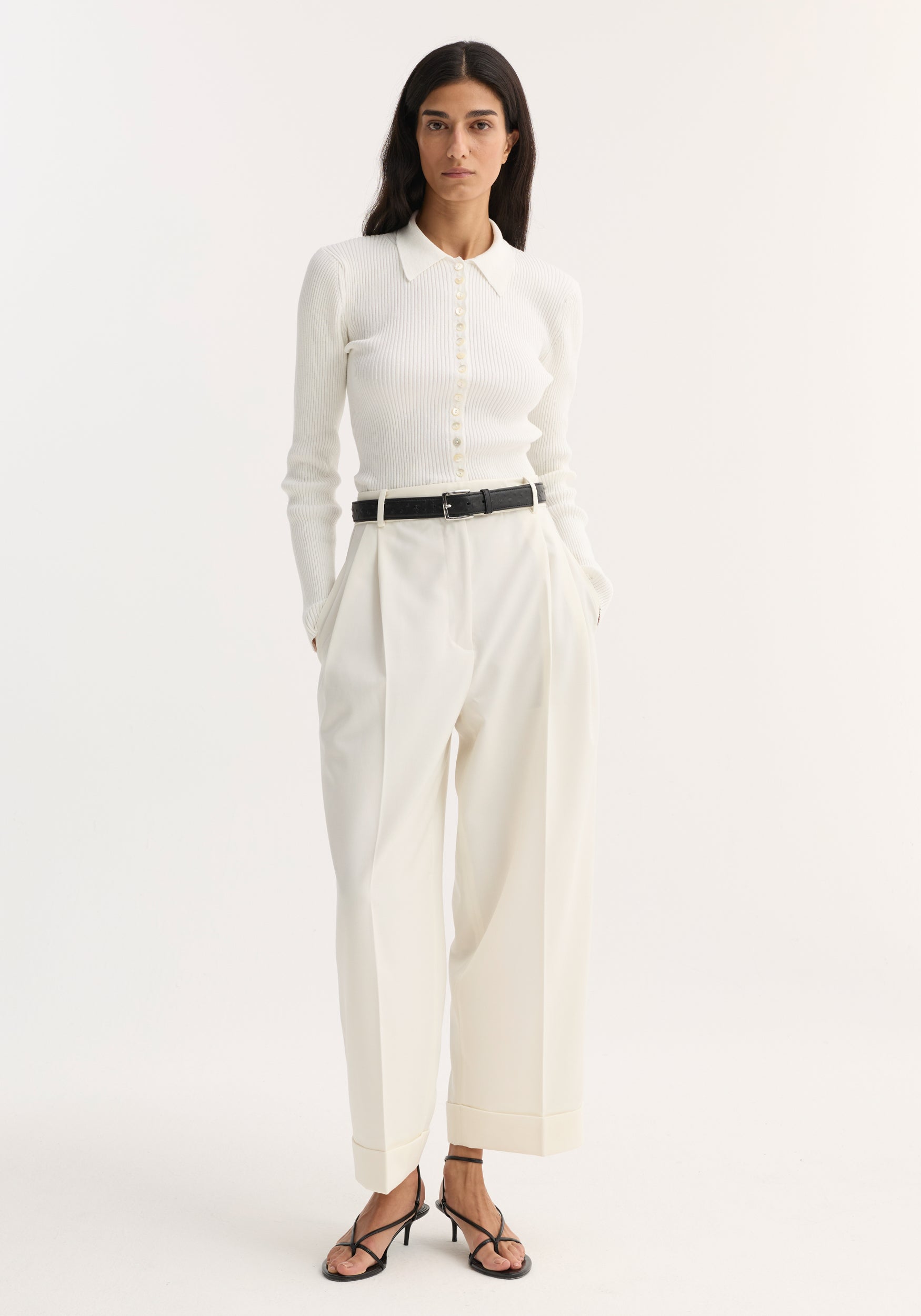 High-Waist Turn-Up Trousers | Off White