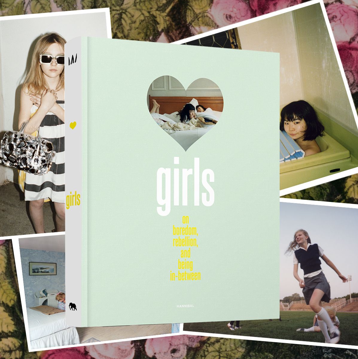 the cover of the photo book girls collaged over stills from the interior of the book of different young girls like dakota fanning and a still from the virgin suicides 