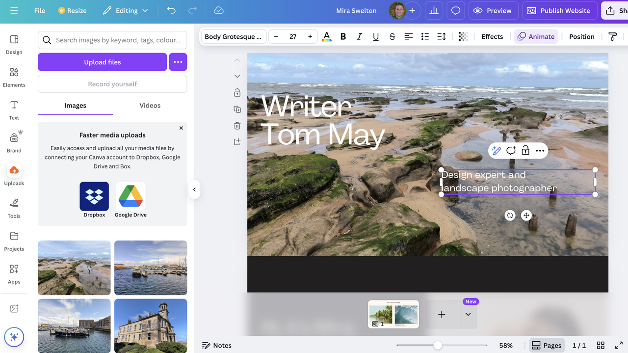 Editing text in Canva Websites