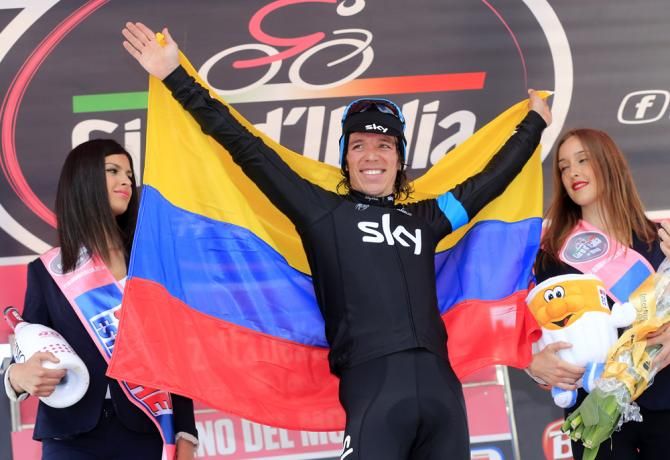 Rigoberto Uran (Sky) on the podium