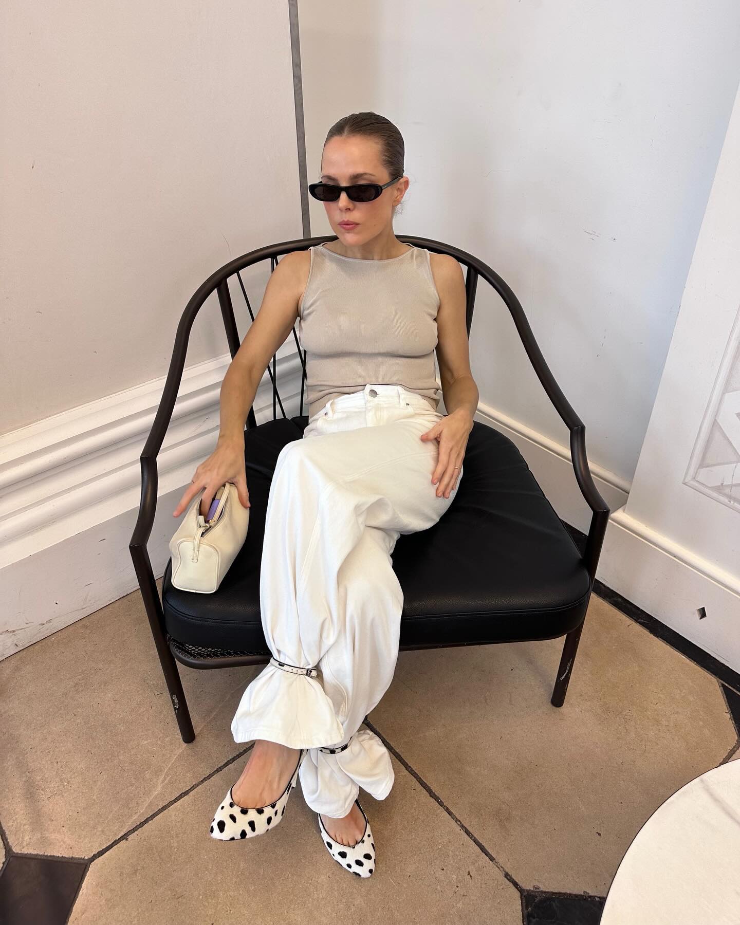 An image of @rachelle.rowling wearing dalmatian print, one of the biggest animal print trends of 2026.