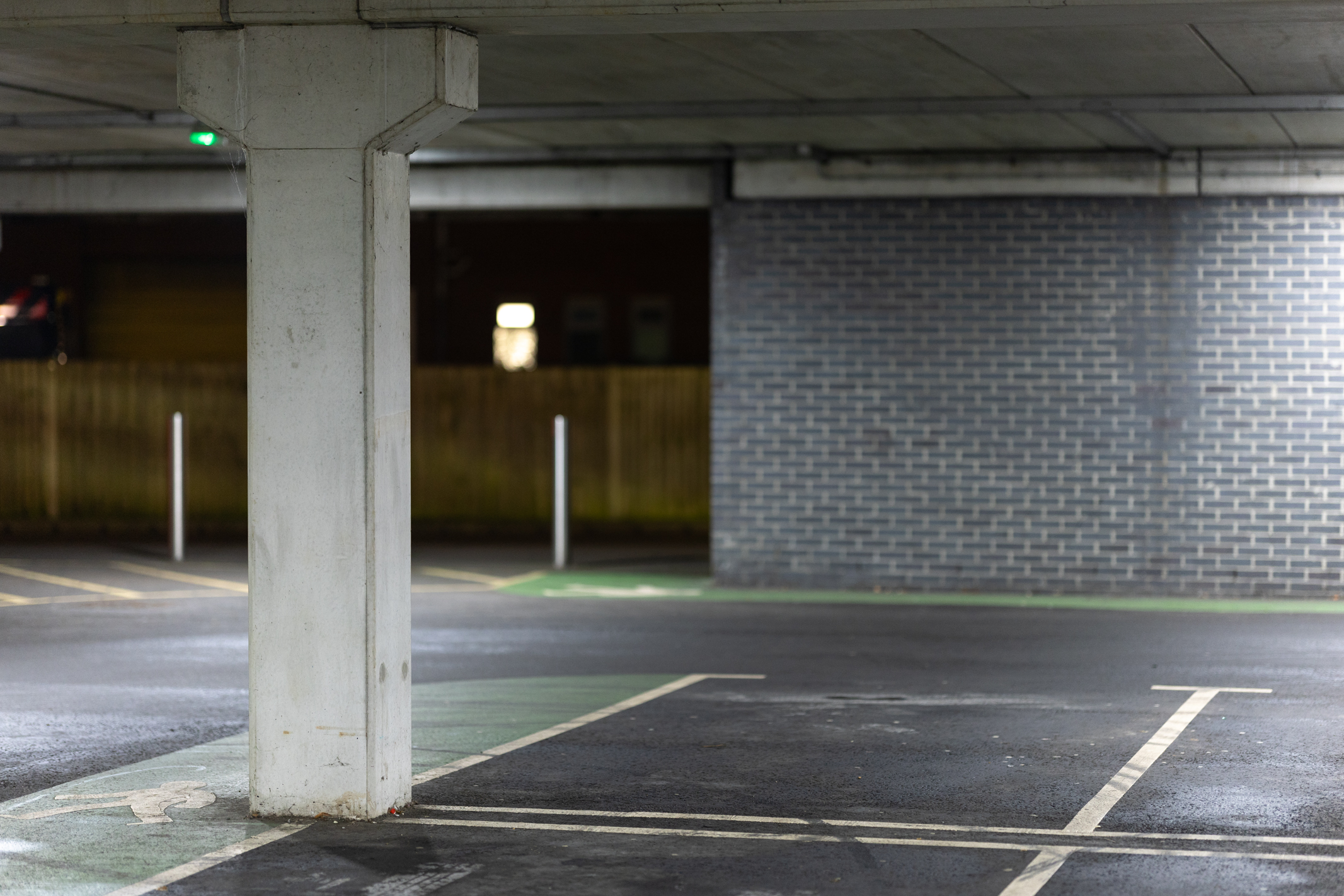 A carpark at night shot with a Canon RF 85mm f/1.2L USM lens