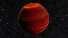 An illustration of a brown dwarf, a planet larger than Jupiter and massive enough to fuse atoms in its core