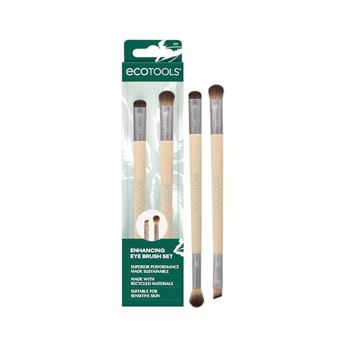 Ecotools Enhancing Eye Brush Set, Makeup Brushes for Liquid, Cream &amp;amp; Powder Eyeshadow &amp;amp; Eye Liner Application, Dual-Sided &amp;amp; Eco-Friendly, Synthetic Bristles, Cruelty-Free, 2 Piece Set