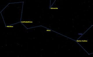 Mira, in the constellation Cetus, is the classic long period variable star, slowly pulsing and changing color over a period of nearly a year.