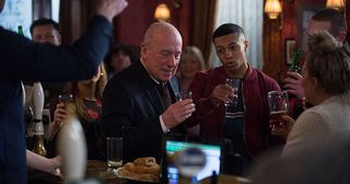 Karen works with the other residents to put on a wake for Joyce at The Vic. Will a shocked and traumatised Ted join with his friends to remember his wife? Watch all the drama in EastEnders from Monday 9 April!