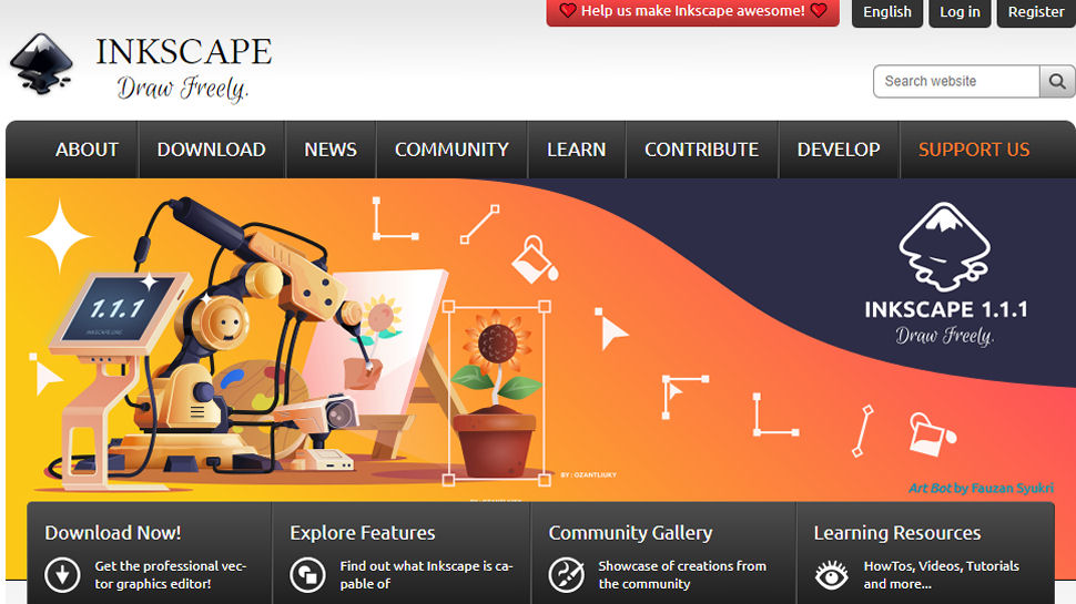 Website screenshot of Inkscape