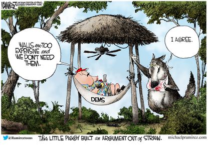 Political cartoon U.S. democrats border wall&nbsp;