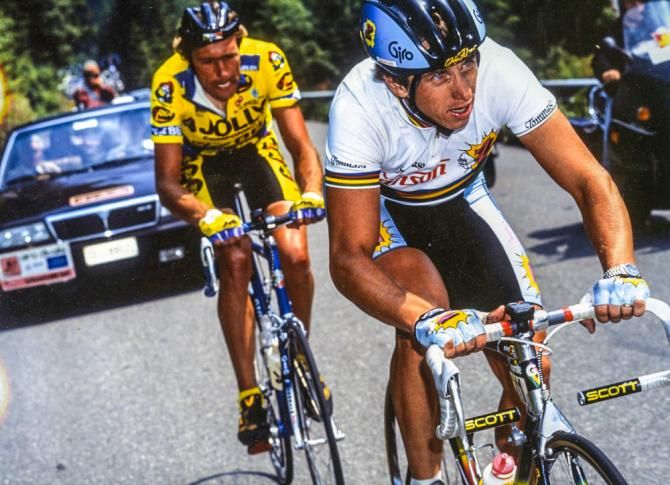 Greg LeMond in action during the 1990 Tour de France - the final edition of the French Grand Tour won by the American