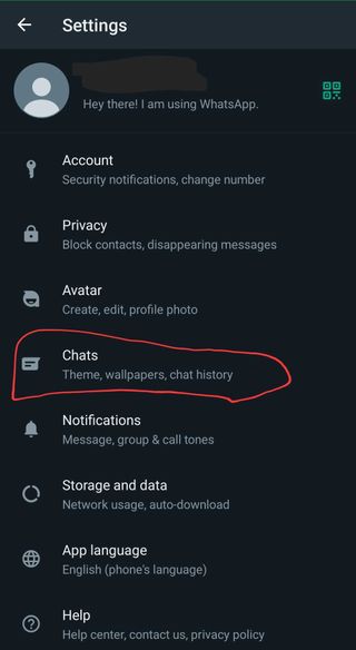 Chats option circled