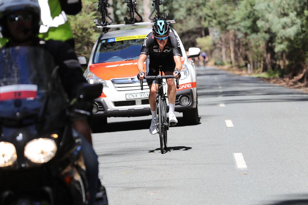 Luke Rowe (Team Sky) making his move on the climb