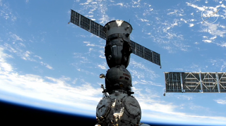 The Soyuz module docked at the ISS on Monday Sept.23 just before undocking