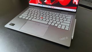 Close-up shot of the keyboard deck on the Lenovo ThinkPad X1 2-in-1 Gen 9