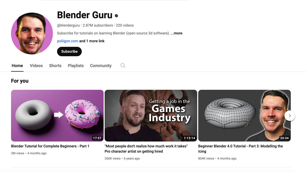 Blender Guru YouTube page