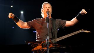 James Hetfield of Metallica during K-Rock DFP-7-Tarium at Giants Stadium in E. Rutherford, New Jersey, United States.
