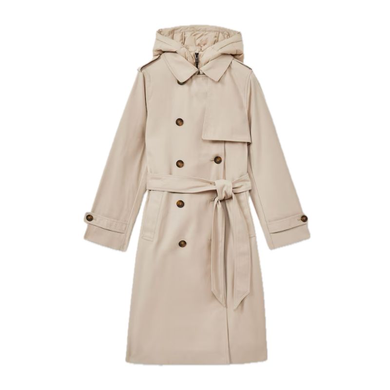 Reiss, Azura Hooded Insert Trench Coat in Stone