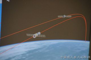 A graphic of Shenzhou 8's approach to the Tiangong 1 module
