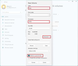 Windows 11 new partition settings