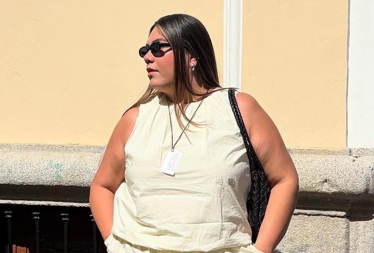 Editor Ana Escalante wears butter yellow top and matching skirt on the streets of Madrid, Spain.